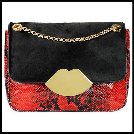 Lulu Guinness Red Snake Print and Calf Hair Large Annabelle