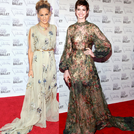 Anne Hathaway Handbags on Perry S Floral Dress At 2012 Amfar Gala   Fashion News   Handbag Com