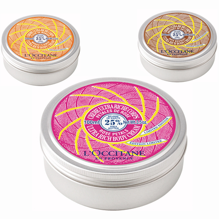 LOccitane Limited Edition Body Cream tins, Oct 2012, Date Bouquet, Mango Flower, Rose Petals