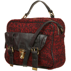 Topshop red boucle satchel with gold fastenings and long strap. 