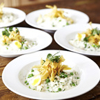 Smoked haddock risotto with quail eggs