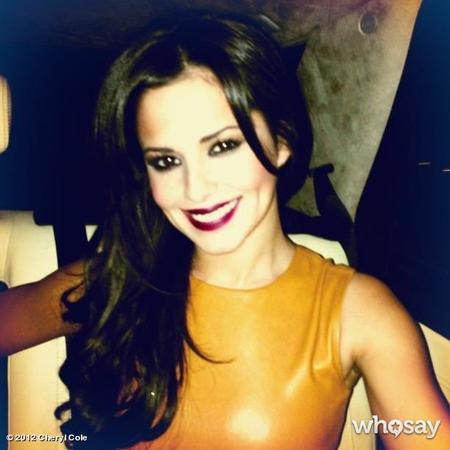 Cheryl Cole berry lips and mustard dress for Kimberley Walsh 31st birthday