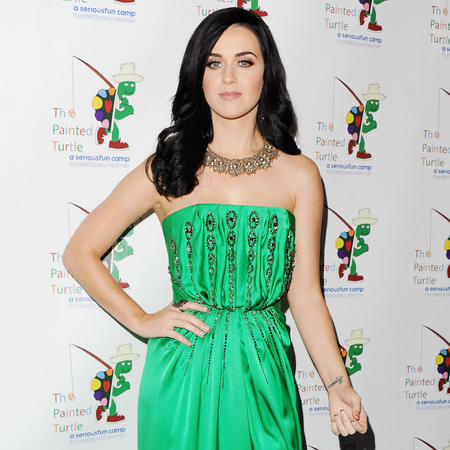 Katy Perry does green glamour in Yves Saint Laurent gown