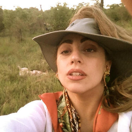 Lady Gaga turns bling-up Safari Barbie with customised bush hat