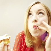 woman eating cake