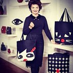 Lulu Guinness with her Red Nose Day tote bags