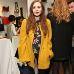 COAT CRUSH: Elizabeth Olsen's cosy yellow overcoat