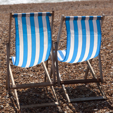 Deck chairs, British beach holiday