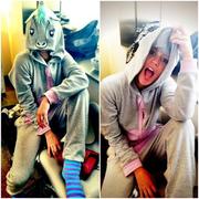 Miley Cyrus wearing onesie and engagement ring