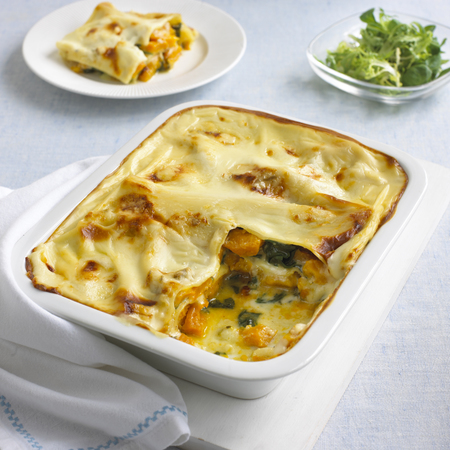 Pumpkin, spinach, and Gorgonzola lasagne