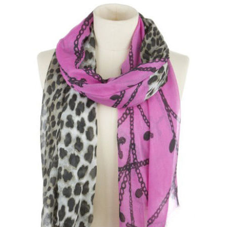 CODELLO CHAINES AND LEOPARD SCARF - DARK PINK
