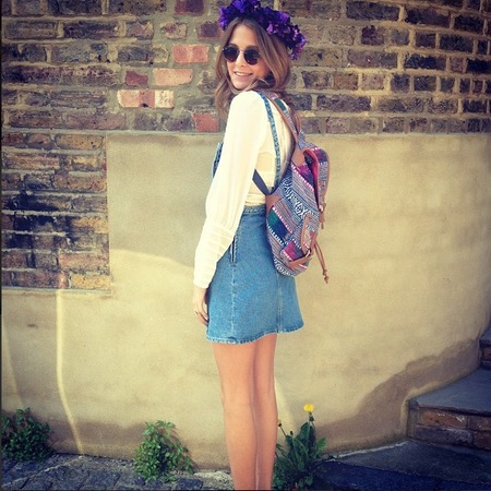 Millie Mackintosh styles Miss Selfridge denim pinafore dress