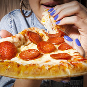 Eating pizza, food, junk food, 