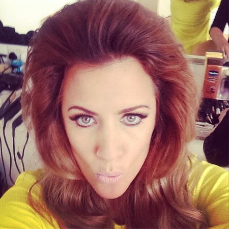 Caroline Flack does 60s beauty with big backcombed hair