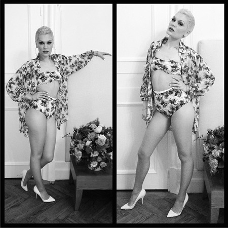 Jessie J wears matching floral underwear in Cannes