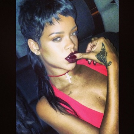Rihanna with long mullet hairstyle