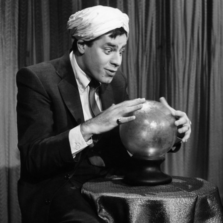Jerry Lewis looking into crystal ball