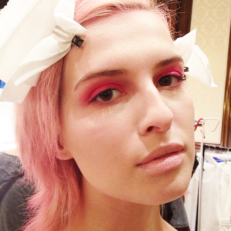bright pink eye shadow at london fashion week aw14 - merit award fashion scout show - the body shop makeup trend - handbag.com