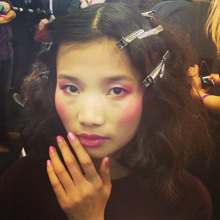 pink eye shadow and pink blush at ashish london fashion week show - how to wear pink makeup trend - handbag.com