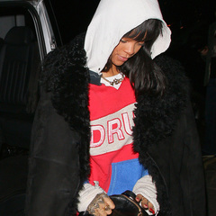 Rihanna - stella mccartney - black leather backpack - with drake - london - handbag.com