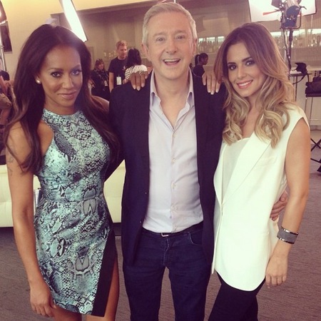 x factor 2014 live auditions-mel b-cheryl cole-louis walsh-fashion war-snake print dress-jeans and long white top-blonde hair-celebrity style-handbag.com