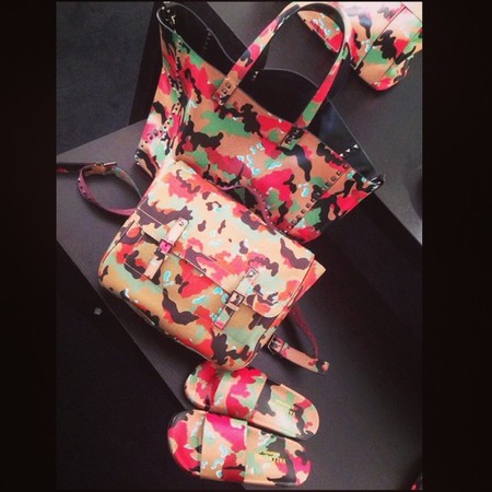 valentino camouflage bag and matching sliders - valentino ss15 bags - shopping bag - handbag