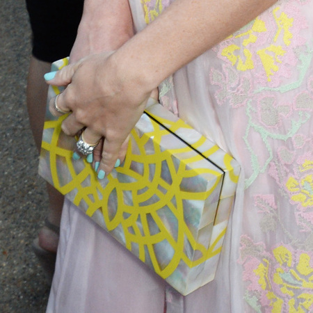 Alice Naylor Leyland-serpentine gallery summer party-yellow swirl clutch bag-handbag.com